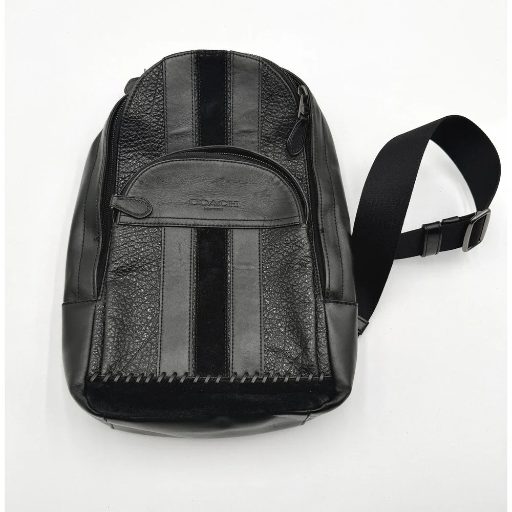 RARE Coach Backpack F49333 Houston Pack Baseball Stitch Black Leather Travel Bag